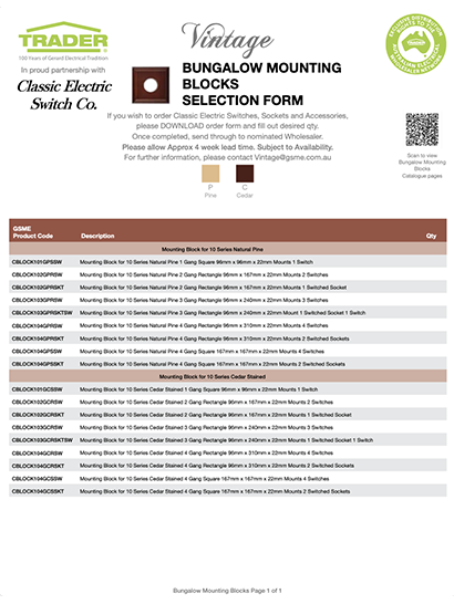 Vintage Selection Form - Bungalow