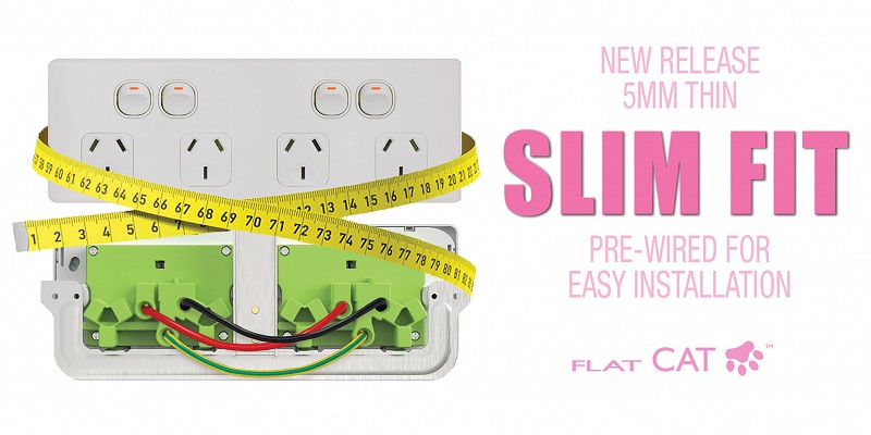 FLAT CAT FLPP4G IS A SUPER SLIMMED DOWN FOUR GANG POWER OUTLET
