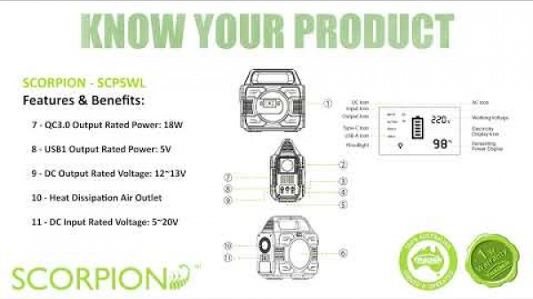 SCORPION | Power Station Portable Outdoor with 7W Work Light (SCPSWL)